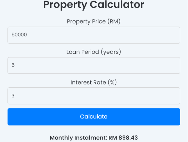 Kereta Moto's Property Monthly Instalment Calculator is a user-friendly online tool meticulously crafted to simplify the process of estimating monthly instalments for property purchases in Malaysia.